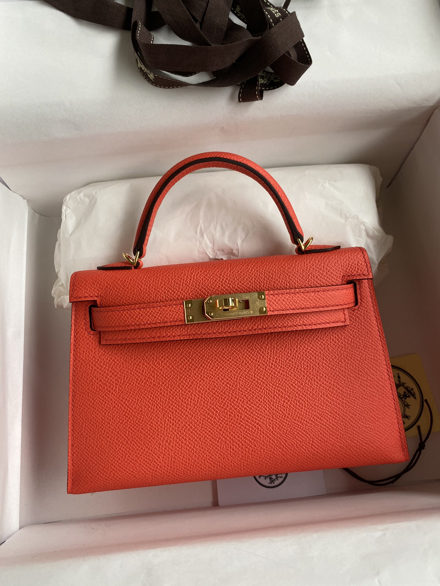 Hermes Kelly Mini II Bag 19CM In Feu Orange Epsom Leather